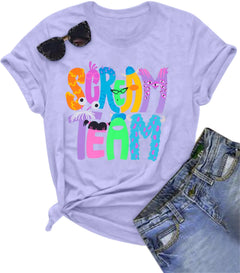 Halloween Shirt Scream Shirt Women Funny Halloween Party T-Shirt Cute Halloween Print Tops Ghost Letter Tee Purple