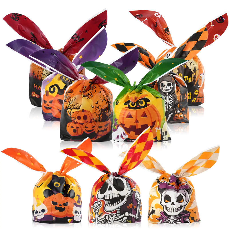 Halloween Treat Bags 150 Pcs Halloween Trick or Treat Candy Gags with Twist Ties 9 Styles Halloween Goodies Bags Gift Bags for Halloween Party Favors