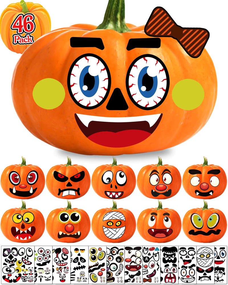 Benresive 46 Pack Halloween Pumpkin Stickers for Kids Halloween Crafts Party Favors for Kids Halloween Holiday Party Games Stickers Bulk Halloween Pumpkin Face Stickers for Kids