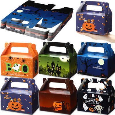36 Pack Halloween Treat Box Halloween Goodie Boxes Treat Boxes Halloween Boxes Container Halloween Cookie Cupcake Snack Box with Handle Party Favor Box