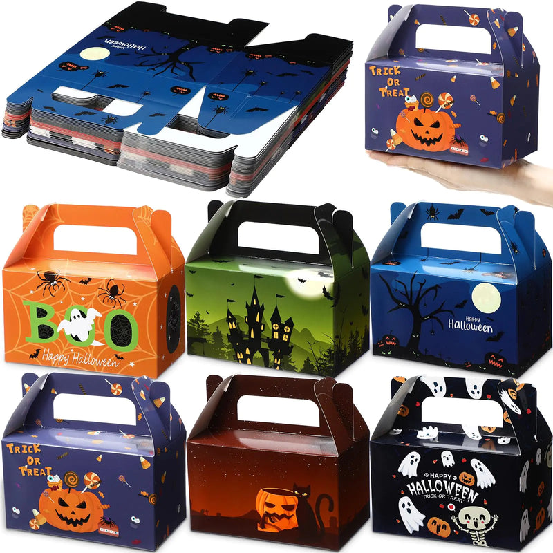 36 Pack Halloween Treat Box Halloween Goodie Boxes Treat Boxes Halloween Boxes Container Halloween Cookie Cupcake Snack Box with Handle Party Favor Box